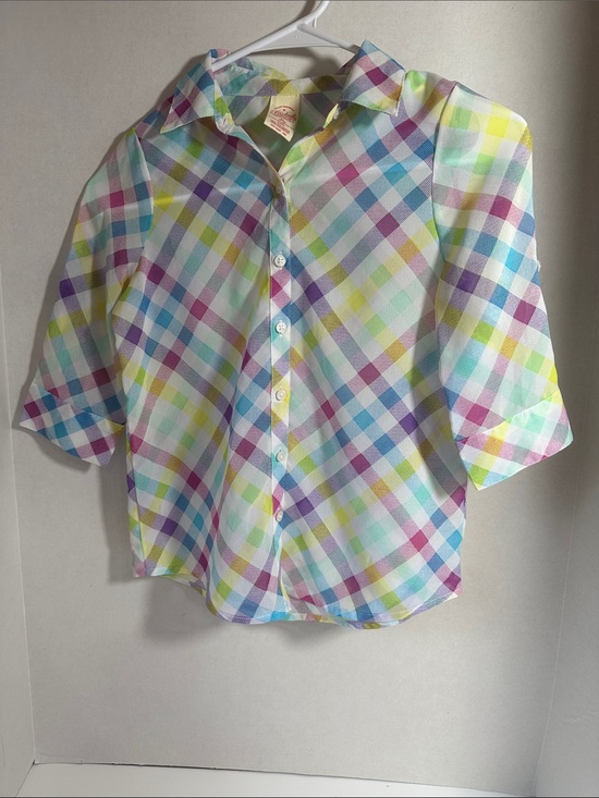 Faded Glory Other - Faded glory semi sheer plaid button up shirt size medium 7/8